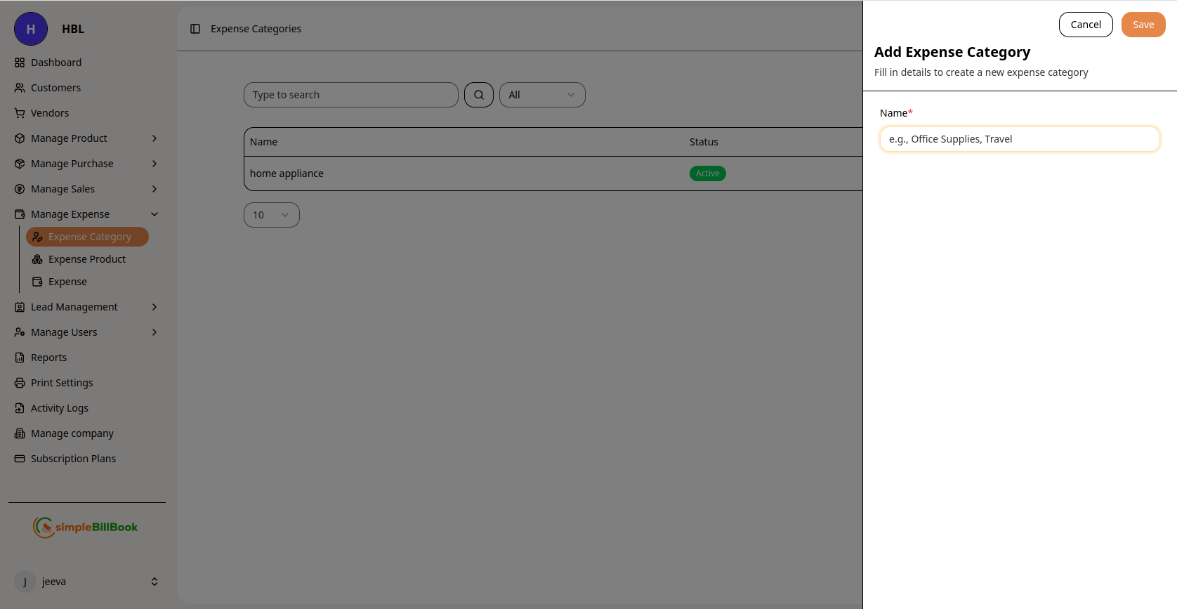Create Expense Category Form