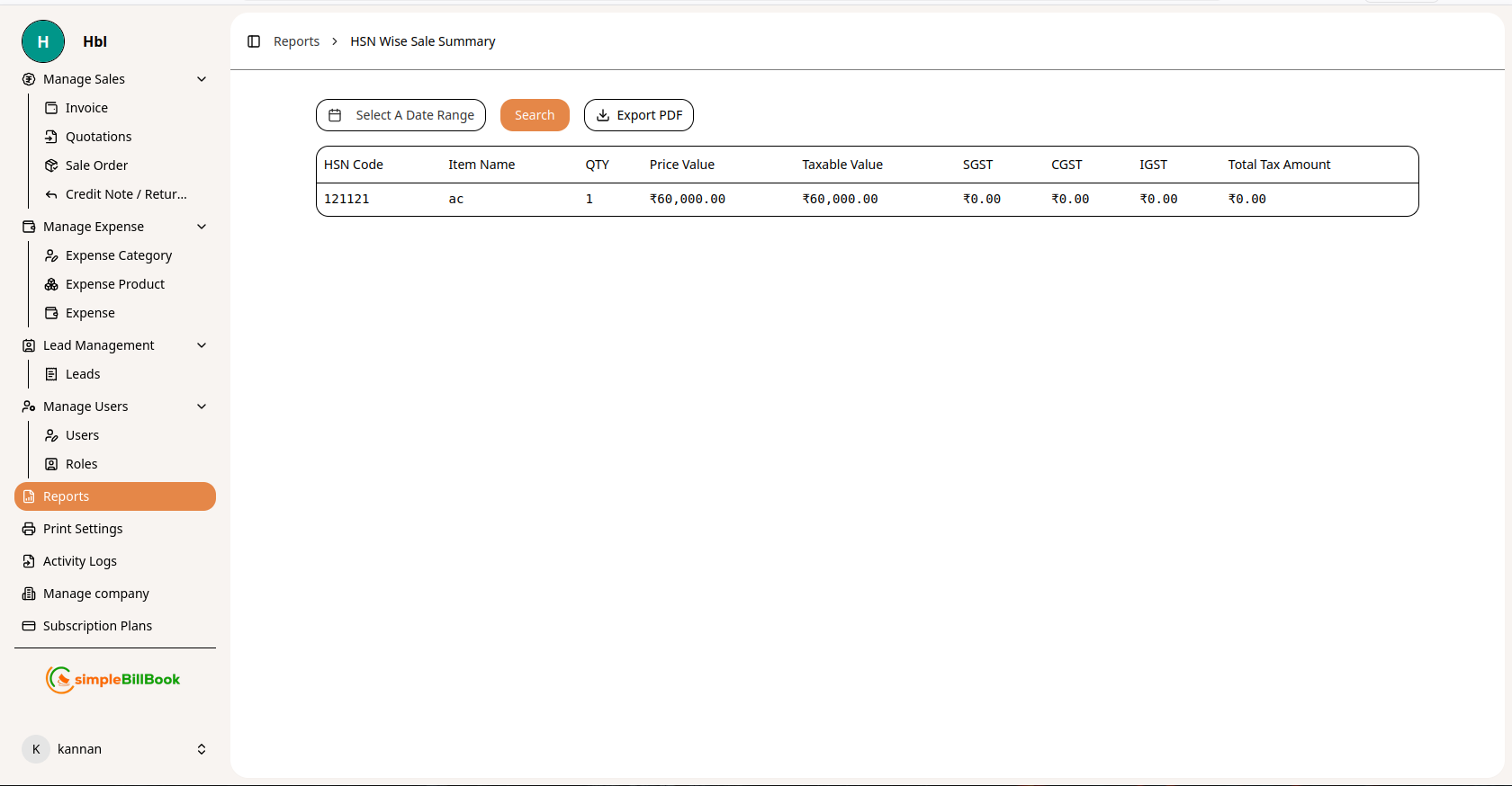 HSN Wise Sales Summary