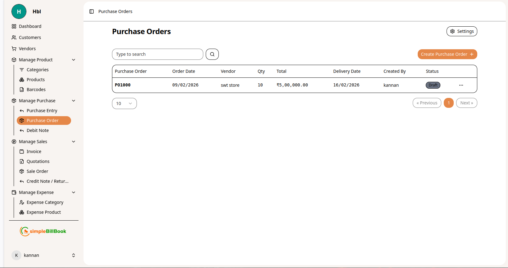 Purchase Orders List