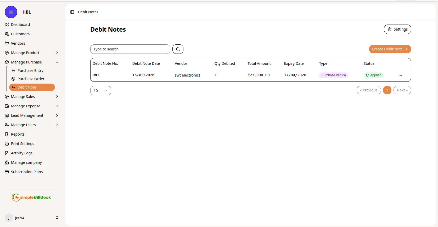 டெபிட் நோட்கள் பட்டியல்