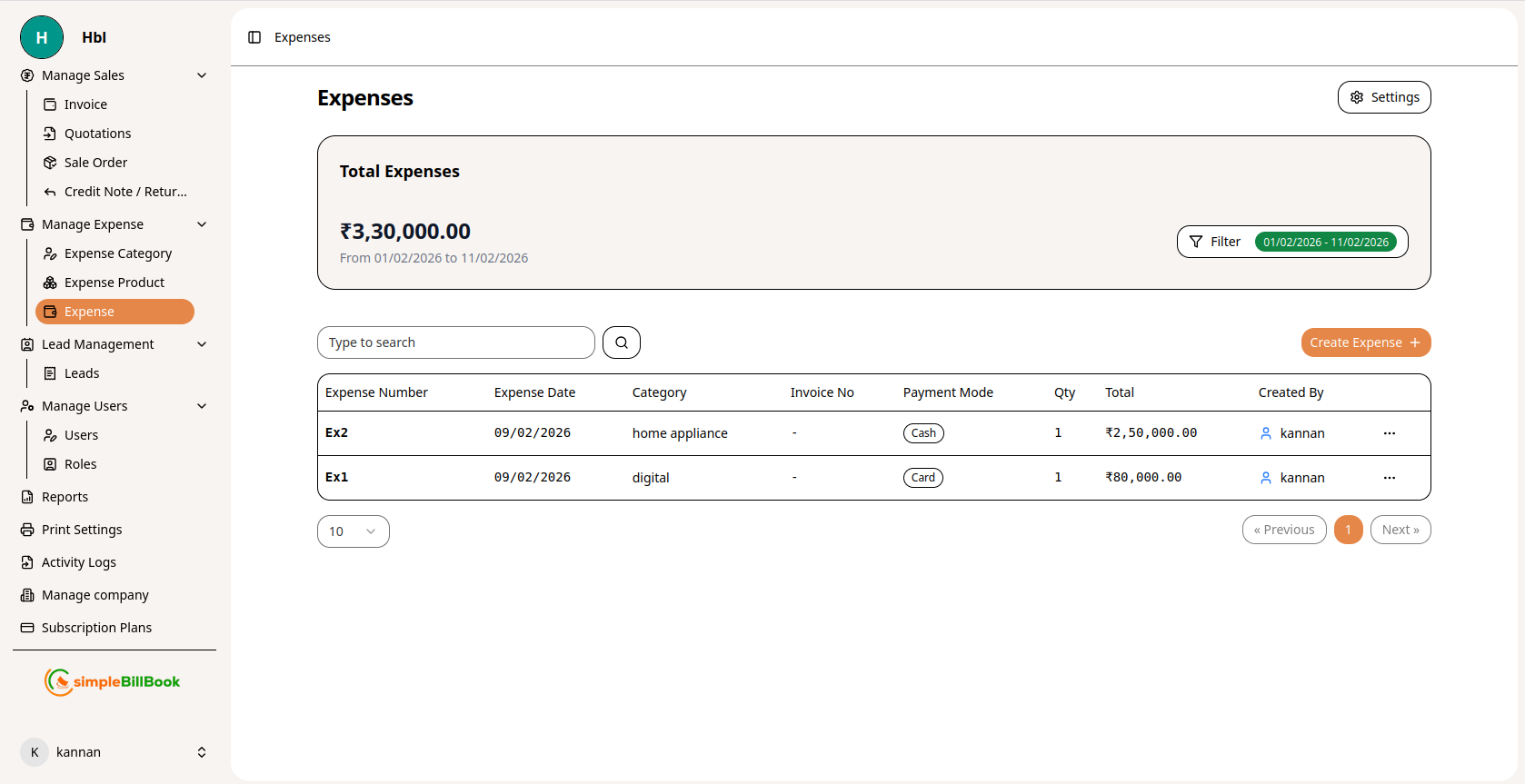 செலவுகள் பட்டியல்