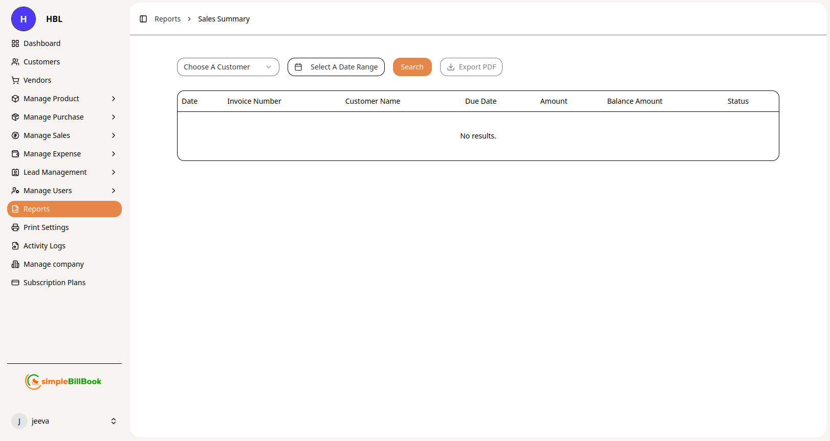 விற்பனை சுருக்கம் அறிக்கை