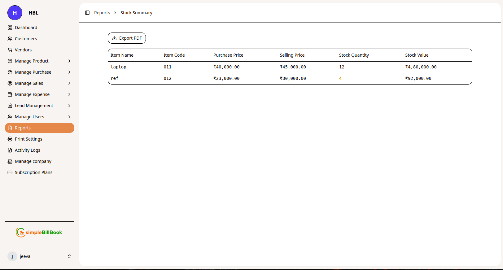 கையிருப்பு சுருக்கம் அறிக்கை